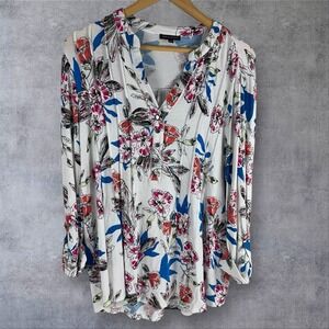 Ava & Grace Knit Multi Floral Popover Top Flowy Stretch Office Size Large